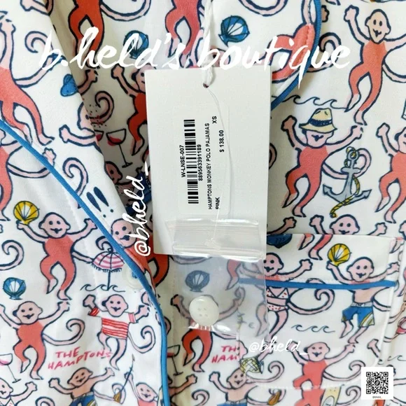 Roller Rabbit Hamptons Monkey Polo Pajamas in Pink Monkey Size XS Brand New NWT